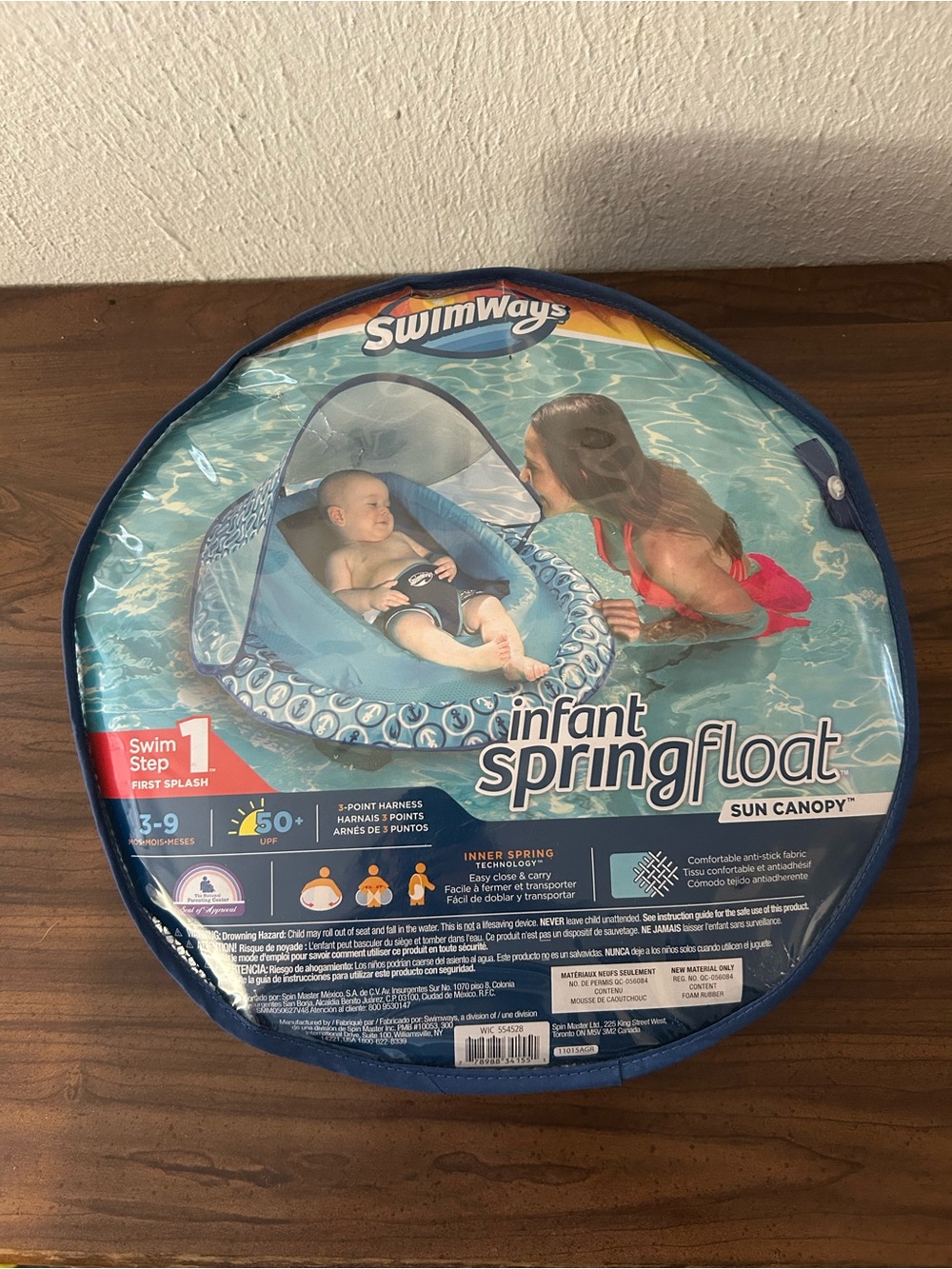 New Blue Swimways Infant Spring Float Sun Canopy for 3-9 months Baby Swim Float